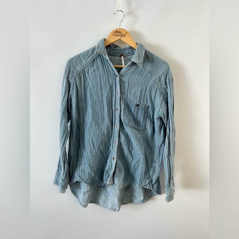 Free People Distressed Soft Jean Shirt